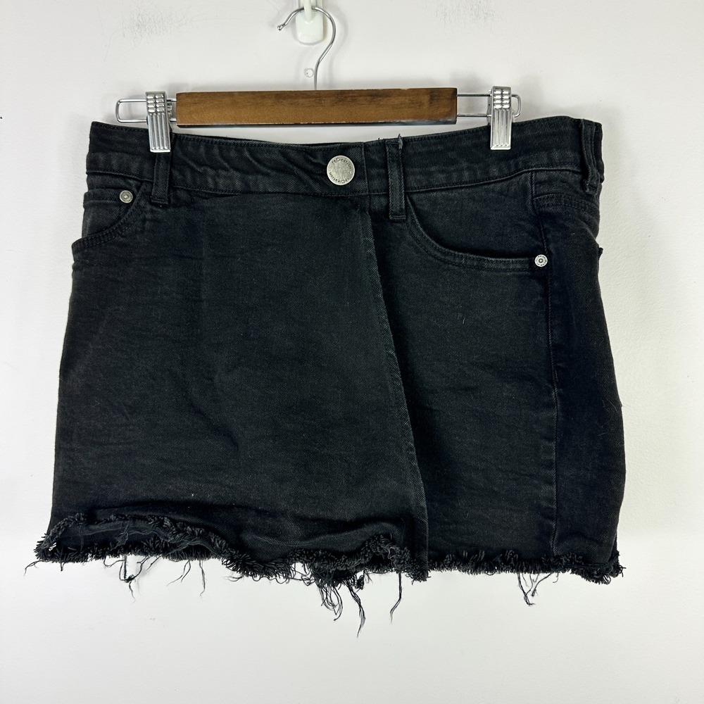 reCreation Black Denim Skort‎ Womens 12 Raw Hem Flexi Fit Comfort Y2K Indie Alt